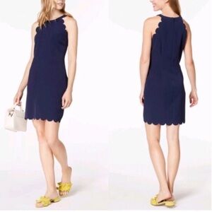 Maison Jules Scallop Edge Halter Dress Navy Blue Sz XS